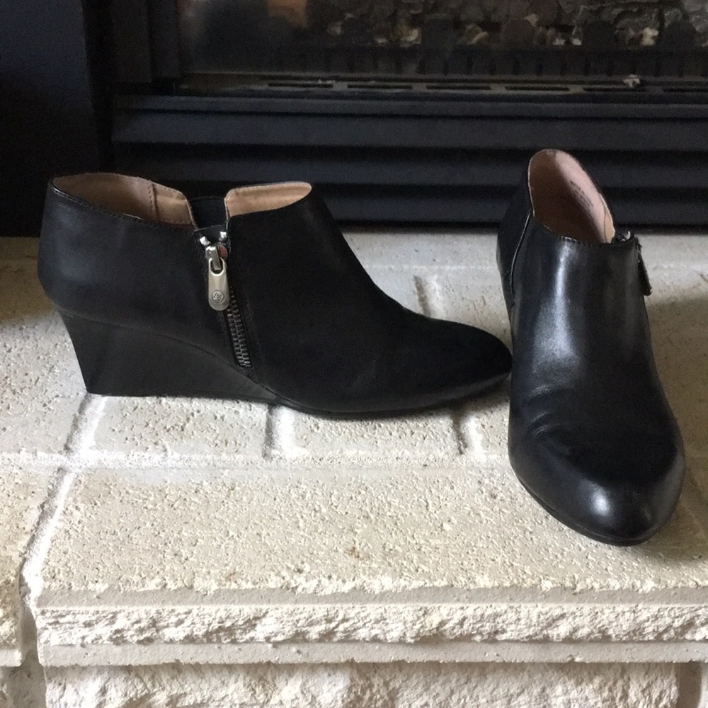 Black leather booties